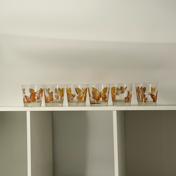 Set of Libbey Vintage Old Fashioned 22K Gold Butterfly Glasses - Picture 2 of 4